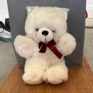 Plush White Teddy Bear with Red Bow